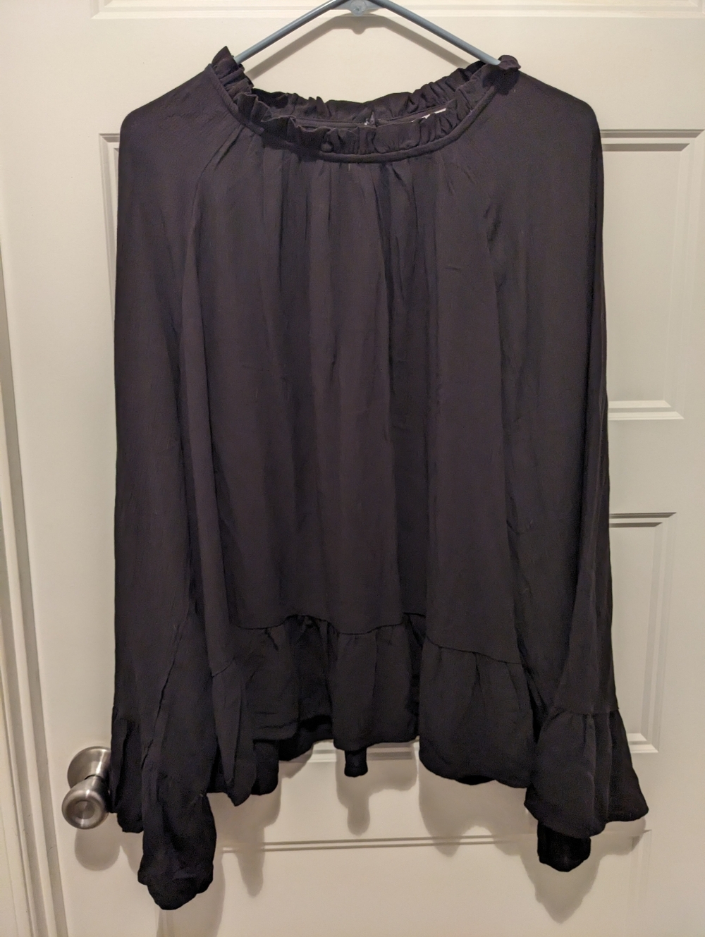 Time and Tru Black Ruffle Mock Neck Peplum Blouse XXXL 22